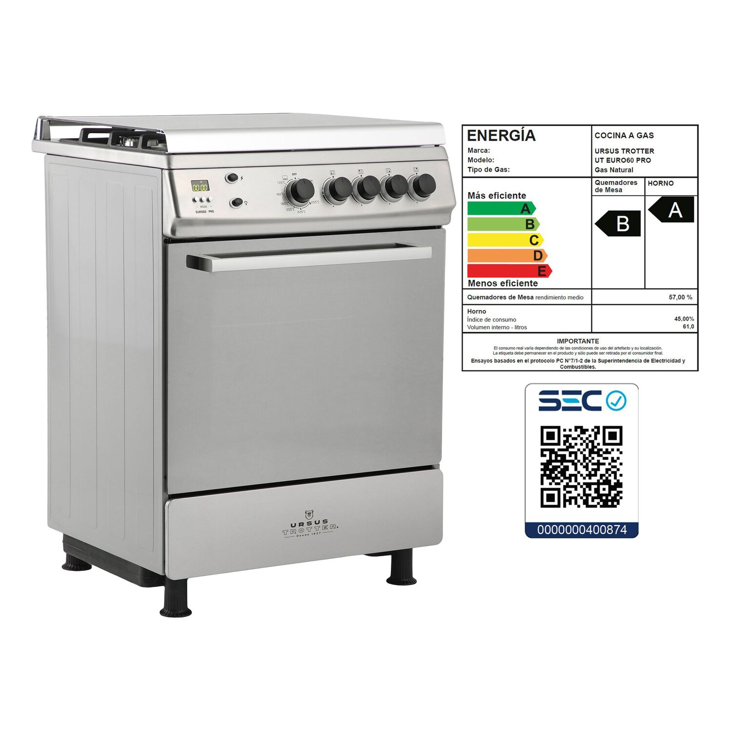Cocina A Gas Ursus Trotter UT EURO60 PR / 4 Quemadores image number 11.0